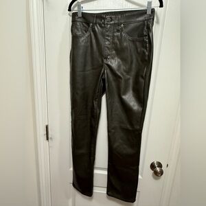 Gap Faux Leather Pants Womens Sz 28 6‎ R Vintage Slim High Rise Green Preppy EUC